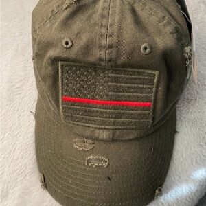 Olive Cap with Thin Red Line